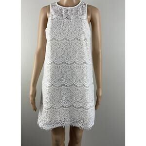 Bleuh Ciel Women’s Sleeveless White Lace Over Tan Lining Dress Size XS Back Zip